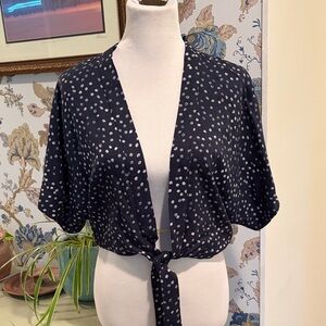 Roxy Navy Polka Dot Tie-Front Cardigan Kimono Wrap